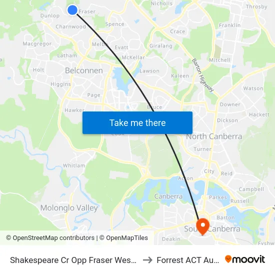 Shakespeare Cr Opp Fraser West Terminus to Forrest ACT Australia map