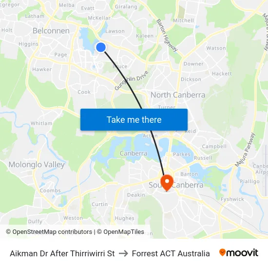 Aikman Dr After Thirriwirri St to Forrest ACT Australia map