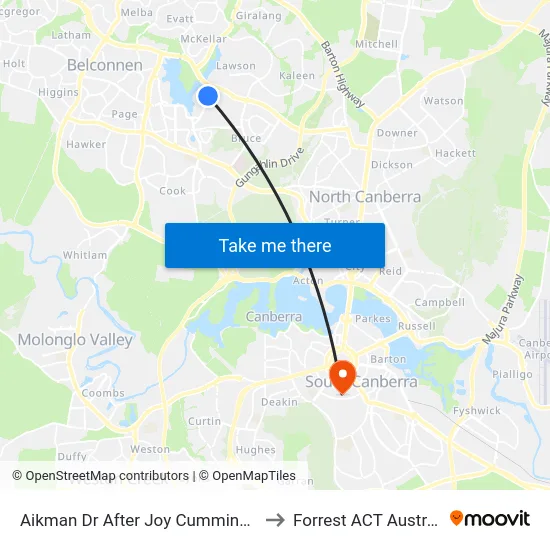 Aikman Dr After Joy Cummings Pl to Forrest ACT Australia map