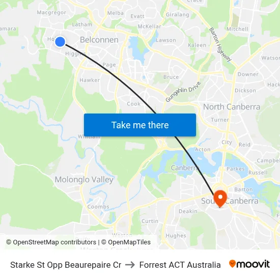 Starke St Opp Beaurepaire Cr to Forrest ACT Australia map