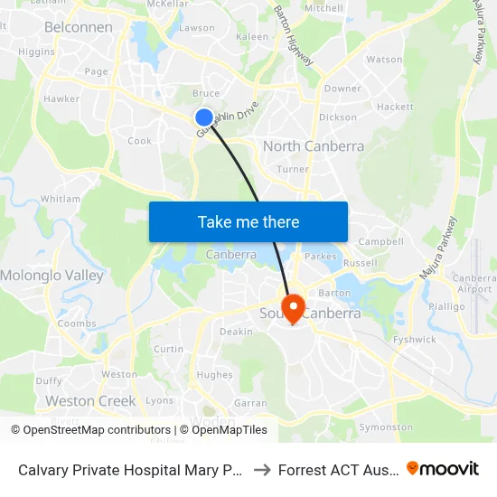 Calvary Private Hospital Mary Potter Cct to Forrest ACT Australia map