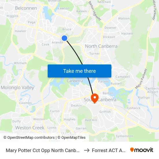 Mary Potter Cct Opp North Canberra Hospital to Forrest ACT Australia map