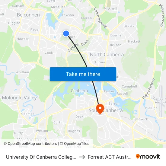 University Of Canberra College St to Forrest ACT Australia map