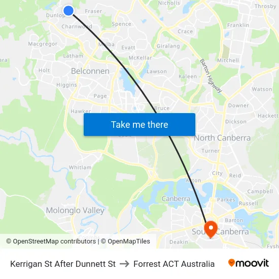 Kerrigan St After Dunnett St to Forrest ACT Australia map