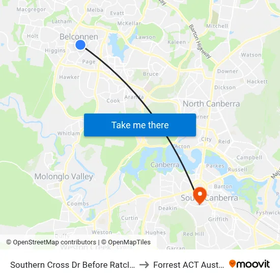 Southern Cross Dr Before Ratcliffe Cr to Forrest ACT Australia map