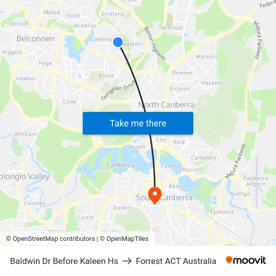 Baldwin Dr Before Kaleen Hs to Forrest ACT Australia map