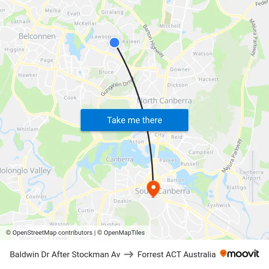 Baldwin Dr After Stockman Av to Forrest ACT Australia map