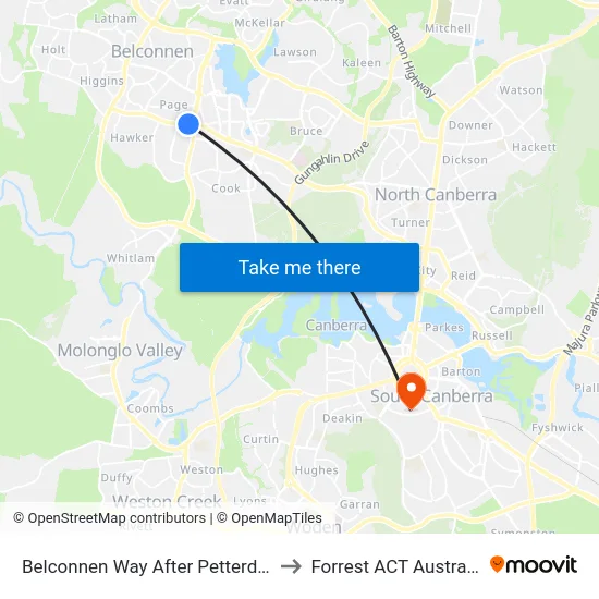 Belconnen Way After Petterd St to Forrest ACT Australia map