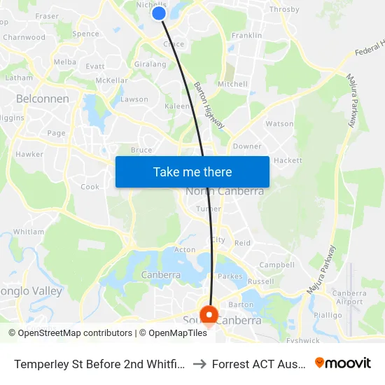 Temperley St Before 2nd Whitfield Cct to Forrest ACT Australia map