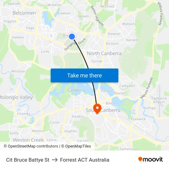 Cit Bruce Battye St to Forrest ACT Australia map