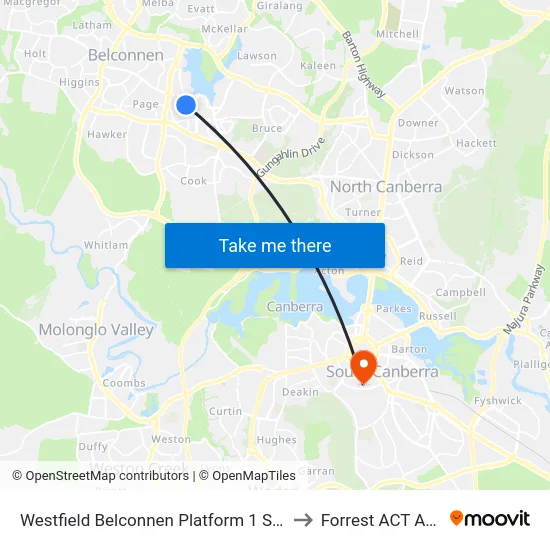 Westfield Belconnen Platform 1 Set Down Only to Forrest ACT Australia map