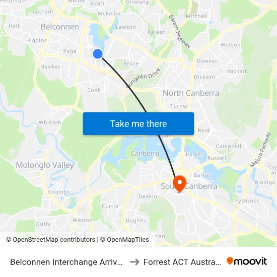 Belconnen Interchange Arrivals to Forrest ACT Australia map