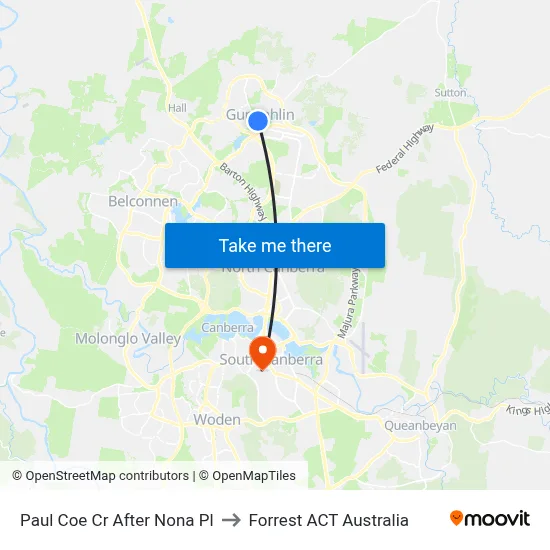 Paul Coe Cr After Nona Pl to Forrest ACT Australia map