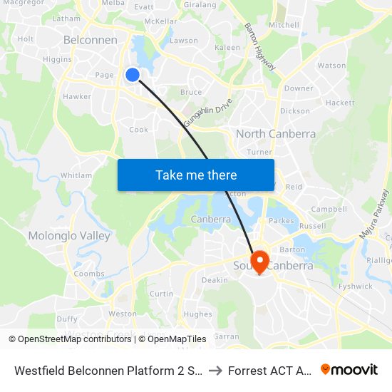 Westfield Belconnen Platform 2 Set Down Only to Forrest ACT Australia map