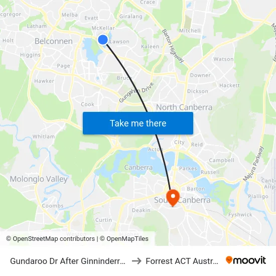 Gundaroo Dr After Ginninderra Dr to Forrest ACT Australia map