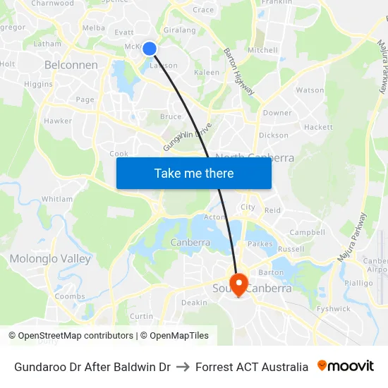 Gundaroo Dr After Baldwin Dr to Forrest ACT Australia map