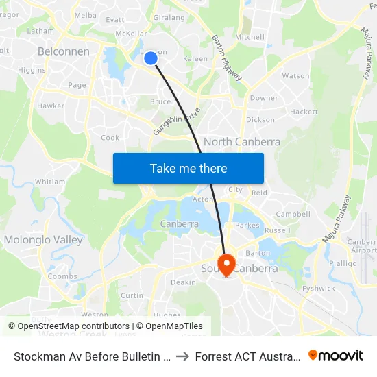 Stockman Av Before Bulletin St to Forrest ACT Australia map