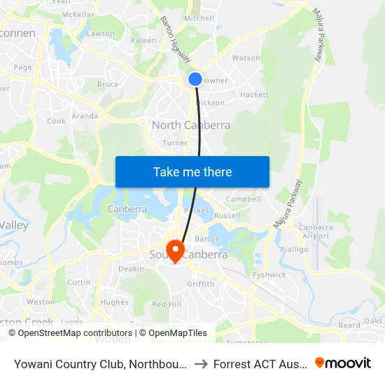 Yowani Country Club, Northbourne Ave to Forrest ACT Australia map
