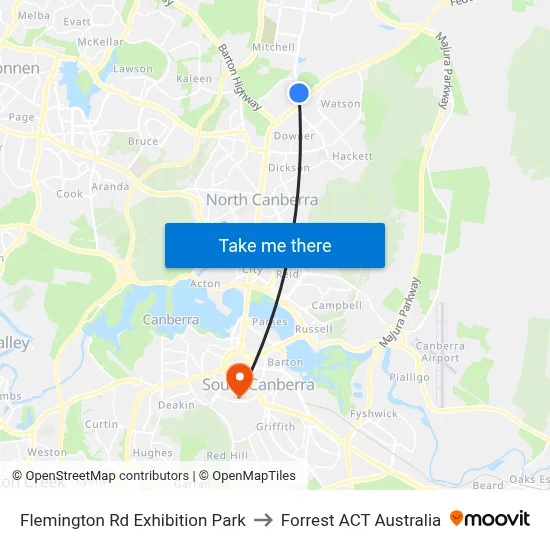 Flemington Rd Exhibition Park to Forrest ACT Australia map