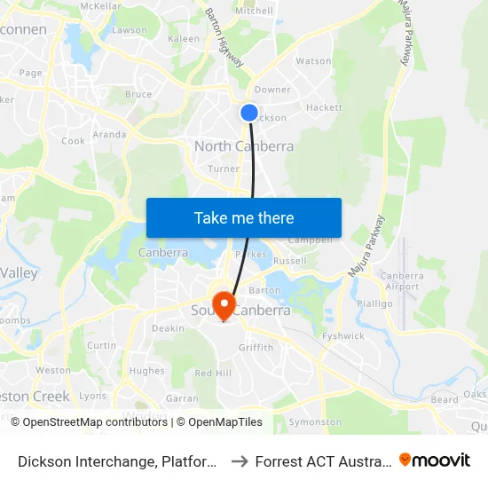 Dickson Interchange, Platform 2 to Forrest ACT Australia map