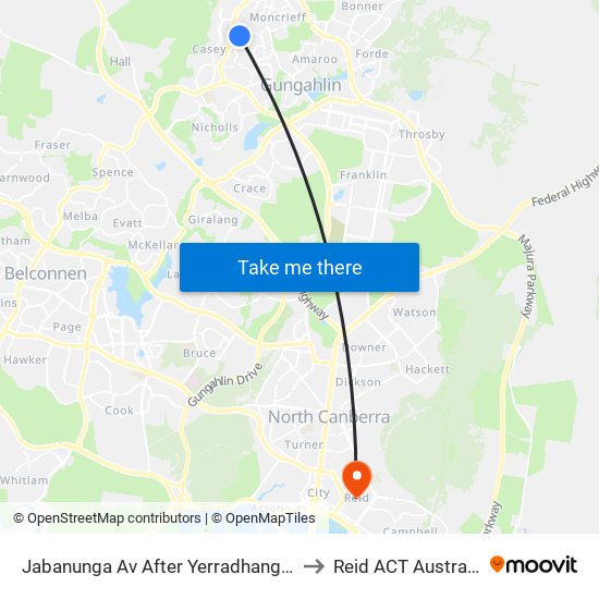 Jabanunga Av After Yerradhang St to Reid ACT Australia map