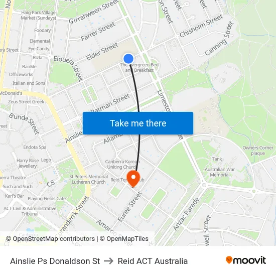 Ainslie Ps Donaldson St to Reid ACT Australia map