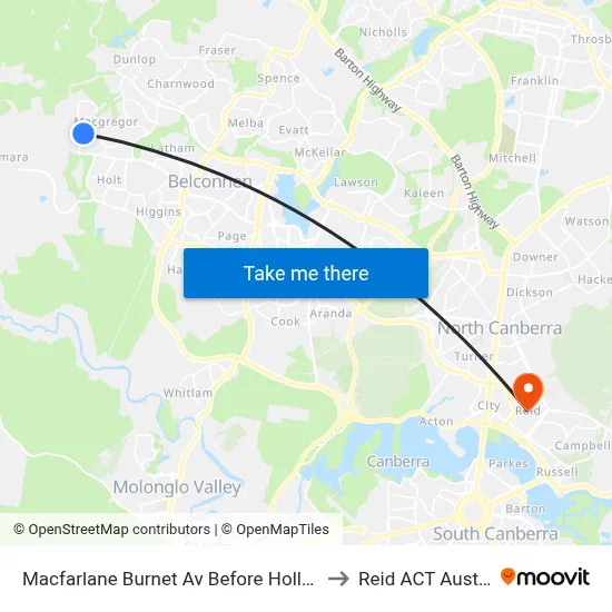 Macfarlane Burnet Av Before Hollows Cct to Reid ACT Australia map