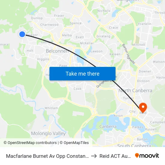 Macfarlane Burnet Av Opp Constance Stone St to Reid ACT Australia map