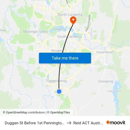 Duggan St Before 1st Pennington Cr to Reid ACT Australia map