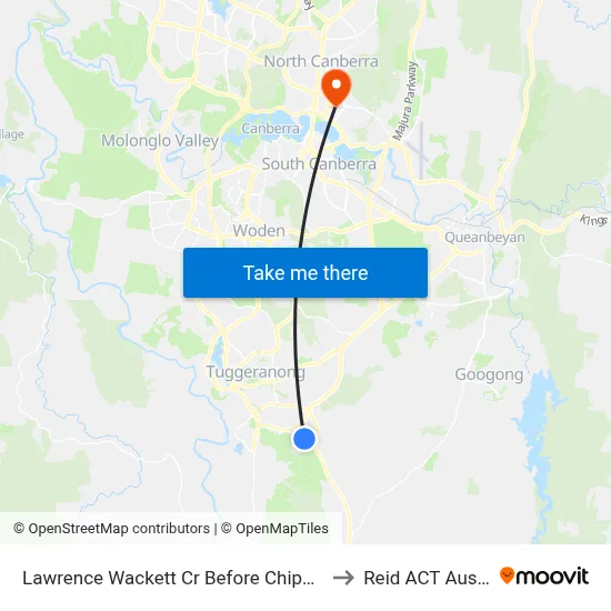 Lawrence Wackett Cr Before Chippindall Cct to Reid ACT Australia map