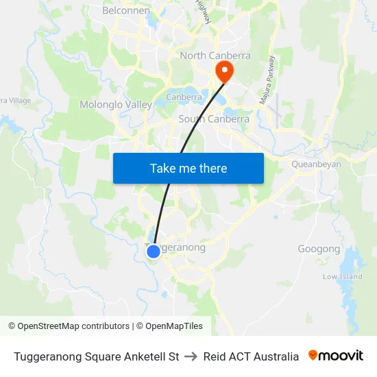Tuggeranong Square Anketell St to Reid ACT Australia map