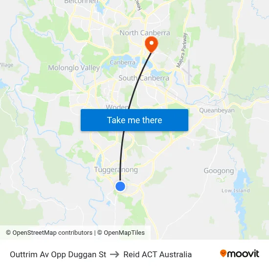 Outtrim Av Opp Duggan St to Reid ACT Australia map