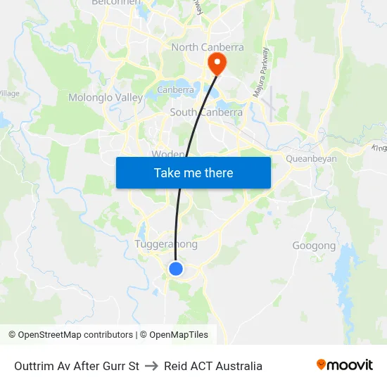 Outtrim Av After Gurr St to Reid ACT Australia map