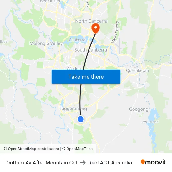 Outtrim Av After Mountain Cct to Reid ACT Australia map