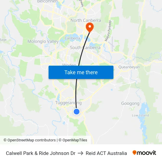Calwell Park & Ride Johnson Dr to Reid ACT Australia map