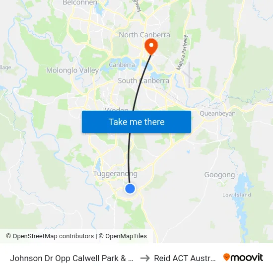 Johnson Dr Opp Calwell Park & Ride to Reid ACT Australia map
