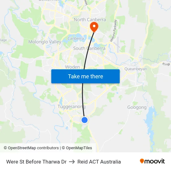 Were St Before Tharwa Dr to Reid ACT Australia map