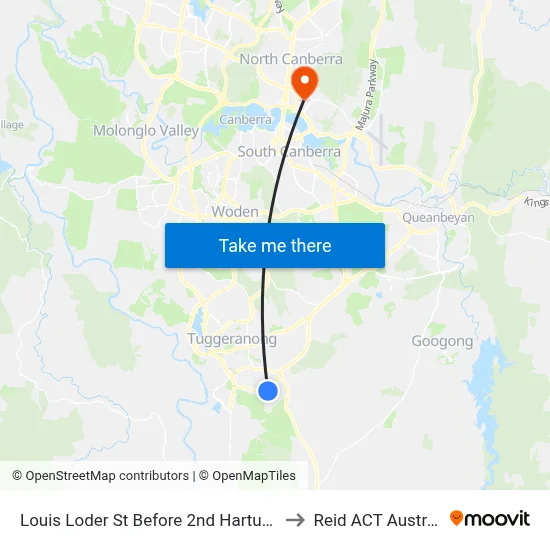 Louis Loder St Before 2nd Hartung Cr to Reid ACT Australia map