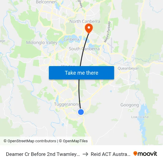 Deamer Cr Before 2nd Twamley Cr to Reid ACT Australia map
