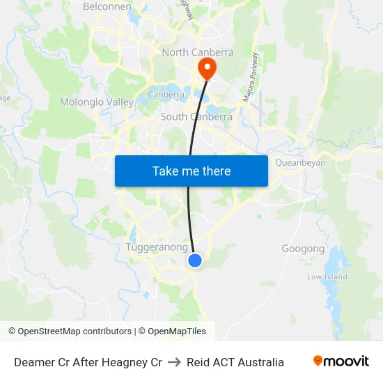 Deamer Cr After Heagney Cr to Reid ACT Australia map