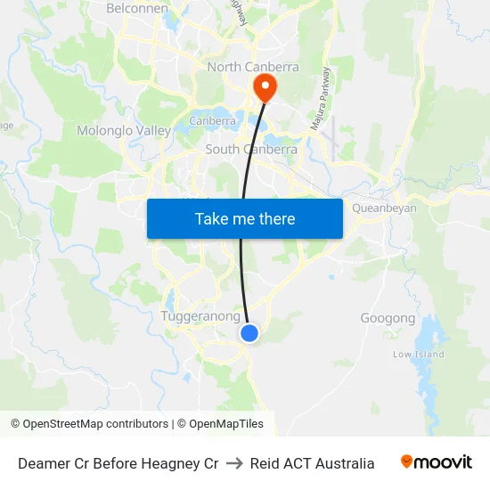 Deamer Cr Before Heagney Cr to Reid ACT Australia map
