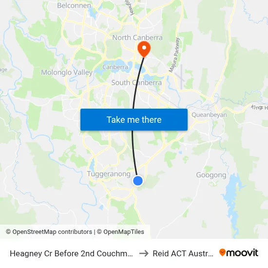 Heagney Cr Before 2nd Couchman Cr to Reid ACT Australia map