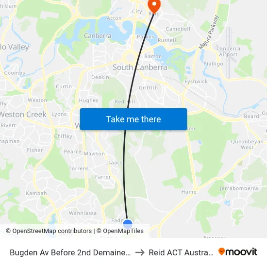 Bugden Av Before 2nd Demaine Cr to Reid ACT Australia map
