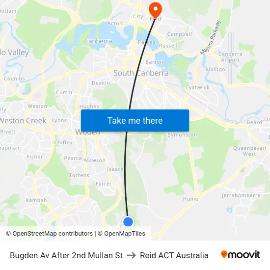 Bugden Av After 2nd Mullan St to Reid ACT Australia map