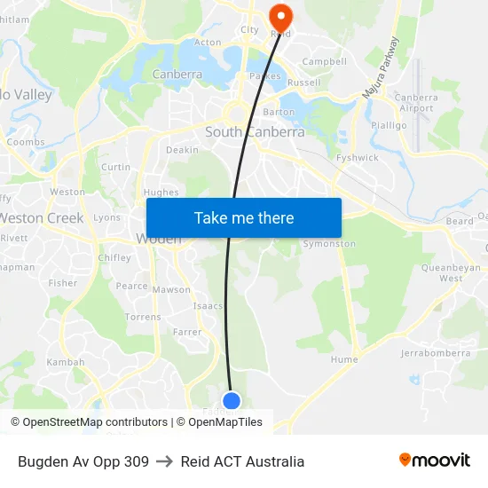 Bugden Av Opp 309 to Reid ACT Australia map