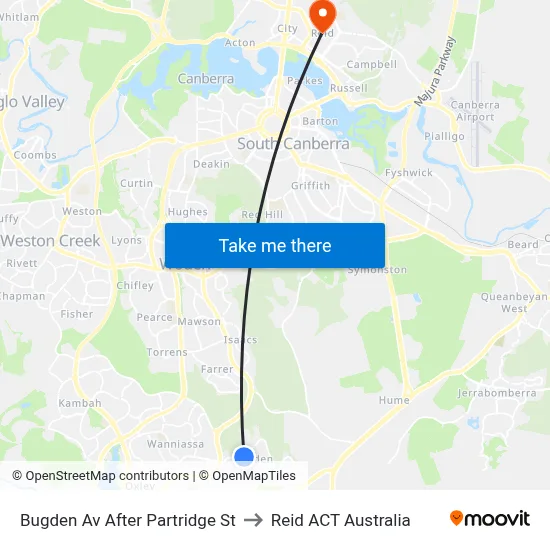 Bugden Av After Partridge St to Reid ACT Australia map