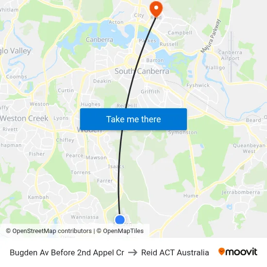 Bugden Av Before 2nd Appel Cr to Reid ACT Australia map