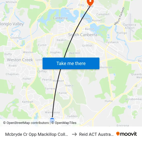Mcbryde Cr Opp Mackillop College to Reid ACT Australia map