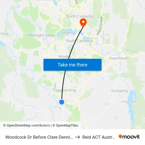 Woodcock Dr Before Clare Dennis Av to Reid ACT Australia map