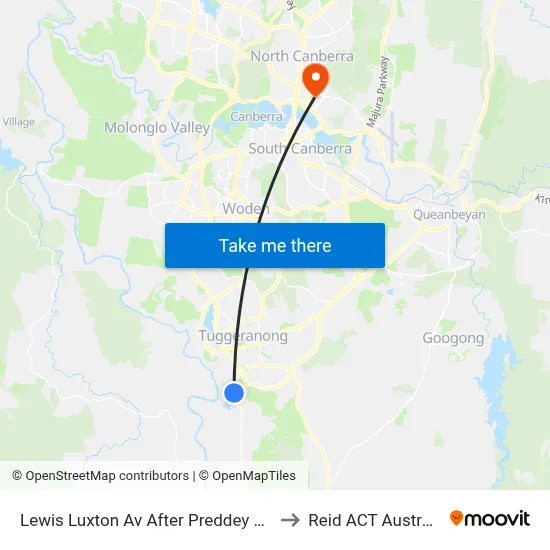 Lewis Luxton Av After Preddey Way to Reid ACT Australia map